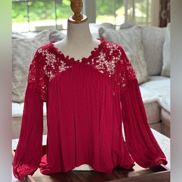 Oddi burgundy crochet detail tunic top - Picture 9 of 10